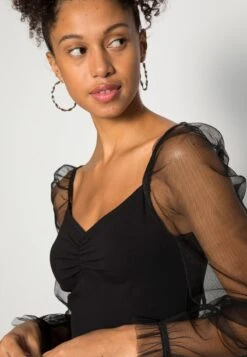 Even&Odd LONG PUFF SLEEVES RUSHING BODYCON DRESS - Cocktailkleid/festliches Kleid - Black -Pier One Mode Verkäufe 2113c43a644a4d11a7f109a500a5177d