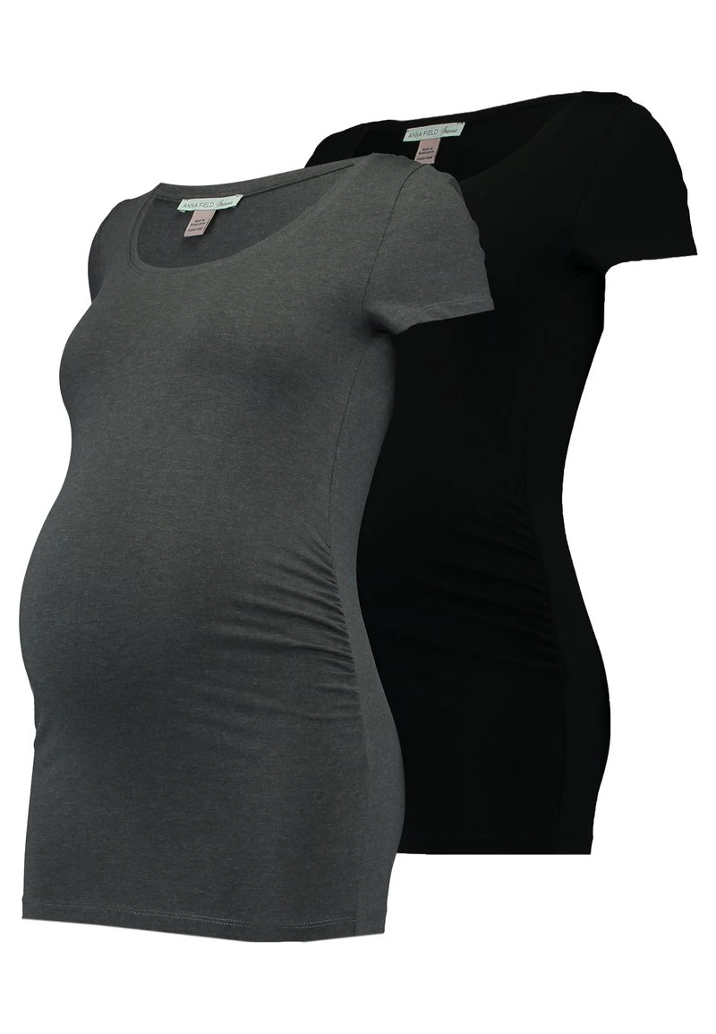 2 PACK - T-Shirt Basic - Dark Gray/black 3 2 PACK - T-Shirt Basic - Dark Gray/black