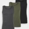 Pier One 3 PACK - Unterhemd/-shirt - Black/khaki/mottled Dark Grey -Pier One Mode Verkäufe dcdf4f7f98684599b47537ac7ea160f4